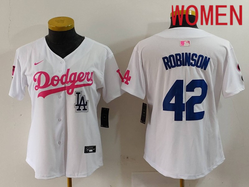 Women Los Angeles Dodgers #42 Robinson White joint name 2024 Nike MLB Jersey style 9122->women nfl jersey->Women Jersey